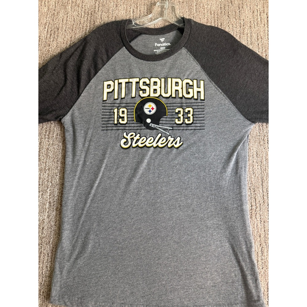 Fanatics Pittsburgh Steelers Mens Medium Grey Raglan Long Sleeve Shirt 1933